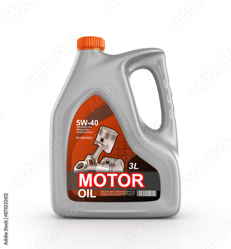 Can of motor oil on a white background.