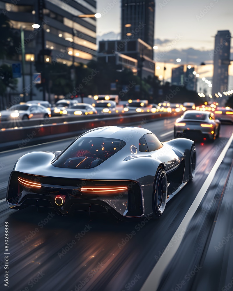 Obraz premium Driverless cars of the future Cutting-edge and exciting Suitable for use in advertising new technology. Design that emphasizes innovation and progress or presents ideas about transport development.