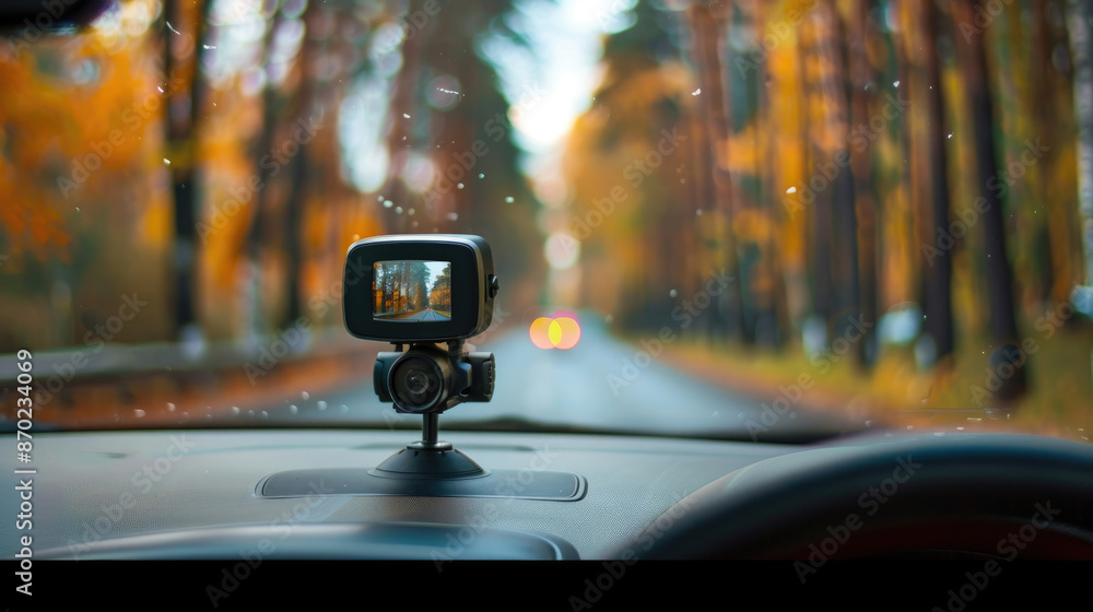 Modern Dashcam Mounted in Car Recording Drive Modern Dashcam Mounted in Car Recording Drive