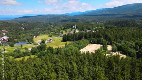 Wallpaper Mural Summer Saastal Saas-Fee Switzerland aerial photography drone mountain larch forest coniferous top clouds Swiss Alps mountain peaks valley drone movement Torontodigital.ca