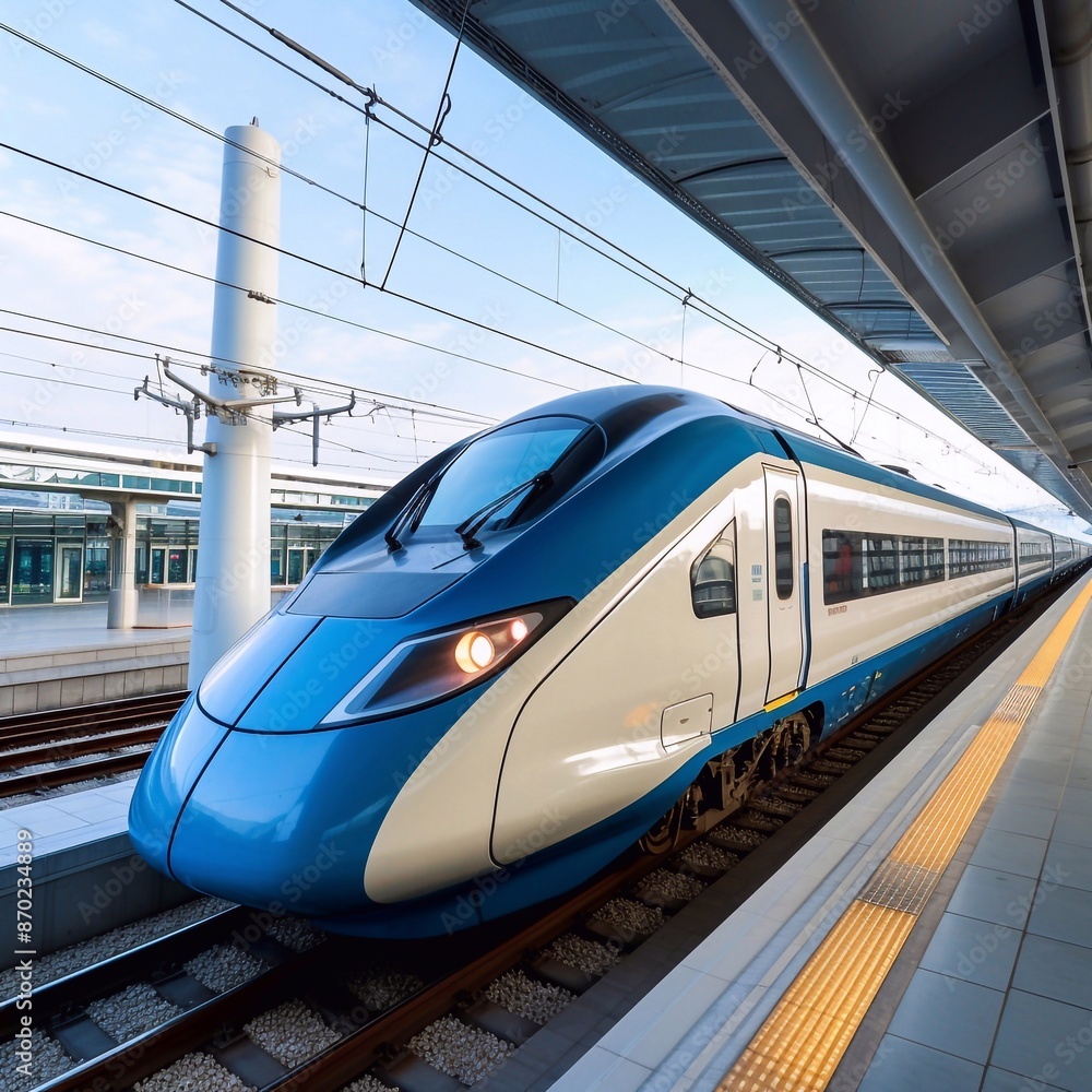 high speed electric train Running towards the platform of the train station. high speed electric train Running towards the platform of the train station.