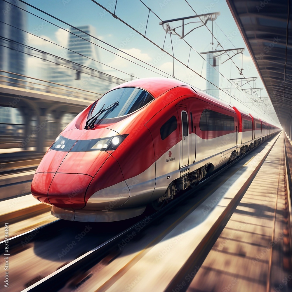 Fototapeta premium high speed electric train Running towards the platform of the train station.