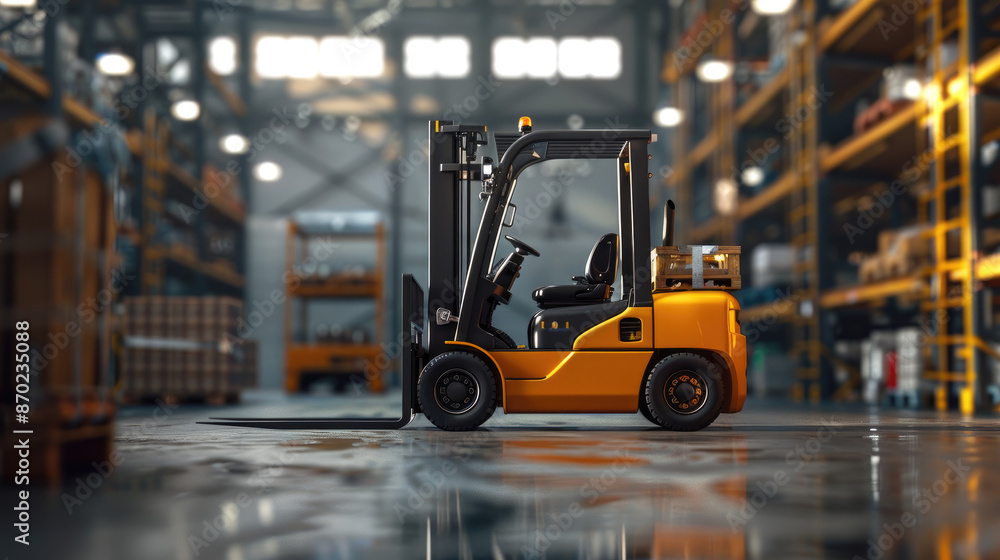 Forklift in Warehouse Setting, Prepared for Goods Movement and Distribution Forklift in Warehouse Setting, Prepared for Goods Movement and Distribution
