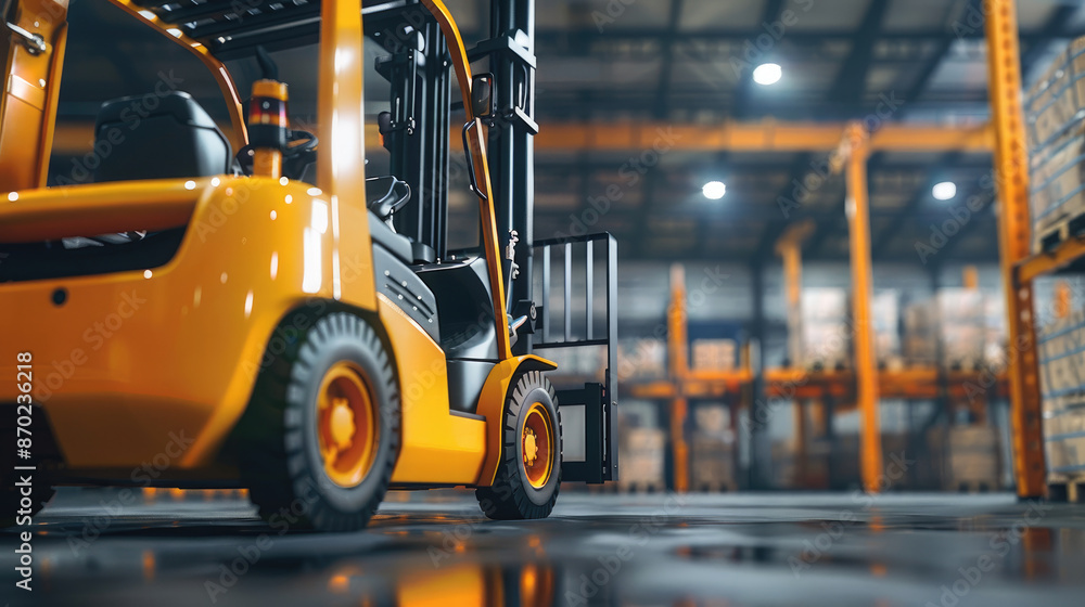 Forklift in Warehouse Setting, Prepared for Goods Movement and Distribution Forklift in Warehouse Setting, Prepared for Goods Movement and Distribution