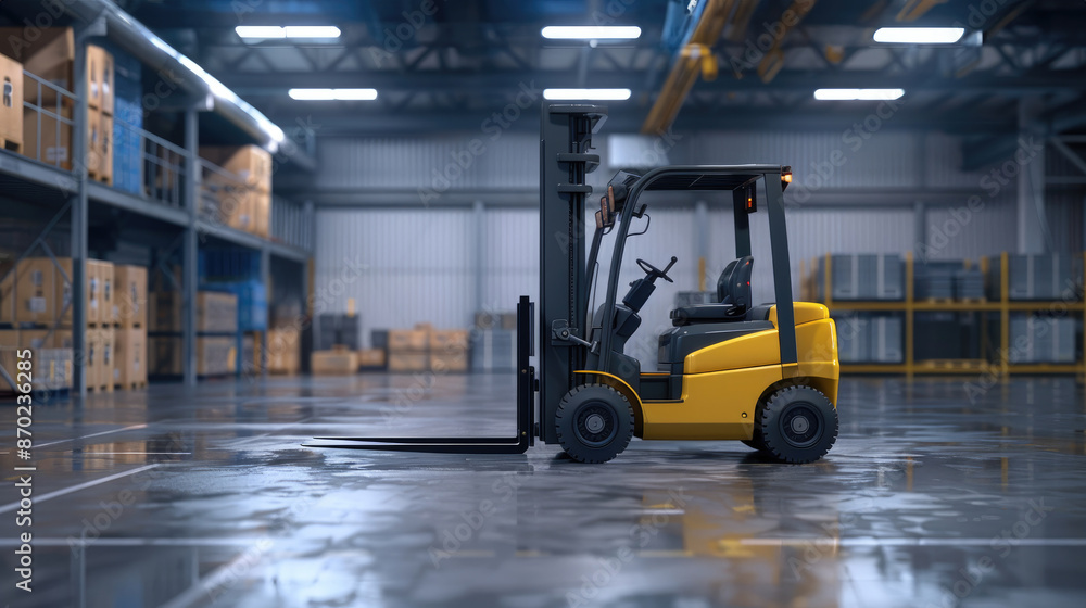 Forklift in Warehouse Setting, Prepared for Goods Movement and Distribution Forklift in Warehouse Setting, Prepared for Goods Movement and Distribution