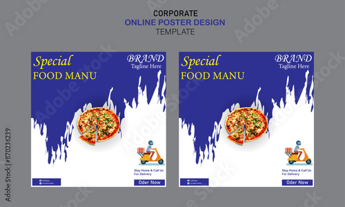 Food social media post collection card template, Fast food business marketing social media post or web banner template design, Food menu banner social media post 