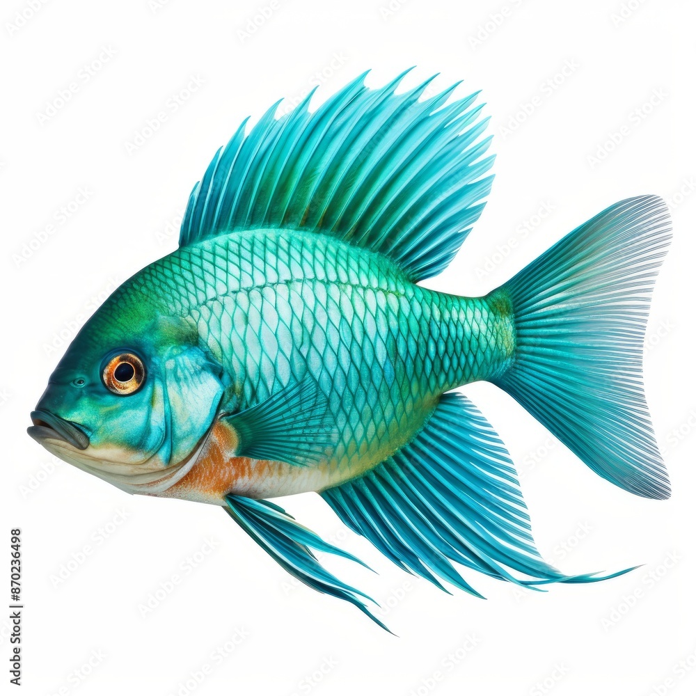 Fototapeta premium Teal fish isolated on a white, illustration