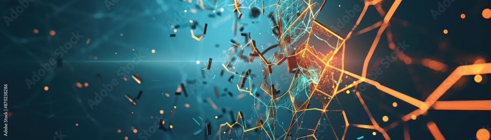 Blockchain data breach with shattered nodes, cybernetic tone ...