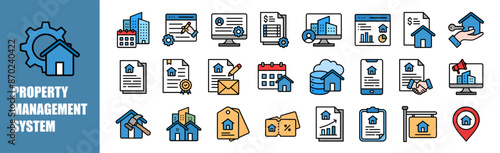 Property Management System icon set for design elements	,business, technology, concept, home, house