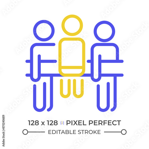 Social loafing two color line icon. Teammates bicolor outline symbol. Collective work issues. Inefficient teamwork. Duotone linear pictogram. Isolated illustration. Editable stroke