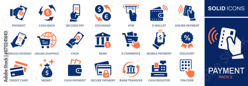 Payment icon set. Collection of exchange, online wallet, money, credit card and more. Vector illustration. Easily changes to any color.
