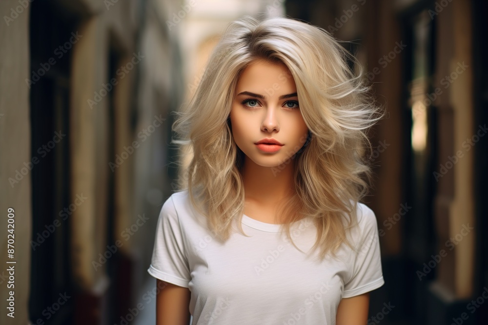 A blonde woman with a short haircut A blonde woman with a short haircut