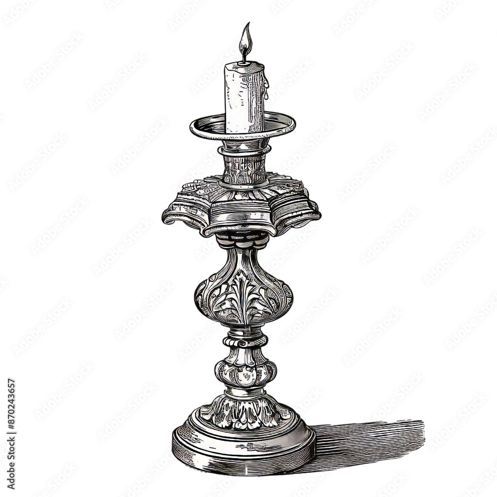 Obraz premium Candlestick Antique Sketch in Black and White
