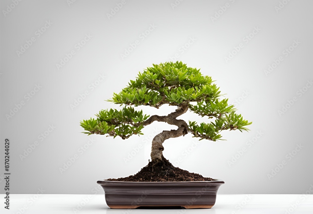 A delicate little bonsai plant tree, beautifully isolated on a white background, perfect for adding elegance and tranquility to any home or office decor.