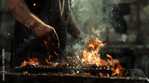 someone is grilling meat