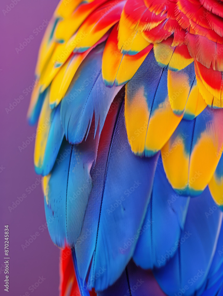 Obraz premium Close-up of a colorful parrot's feathers in vibrant hues.