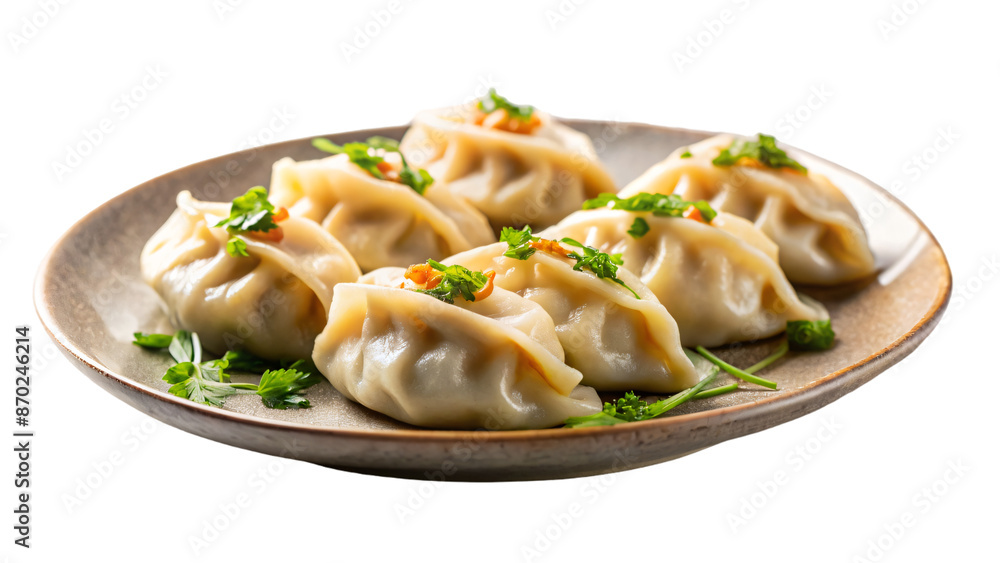 A plate of delicious cooked dumplings with various fillings like meat and vegetables A plate of delicious cooked dumplings with various fillings like meat and vegetables