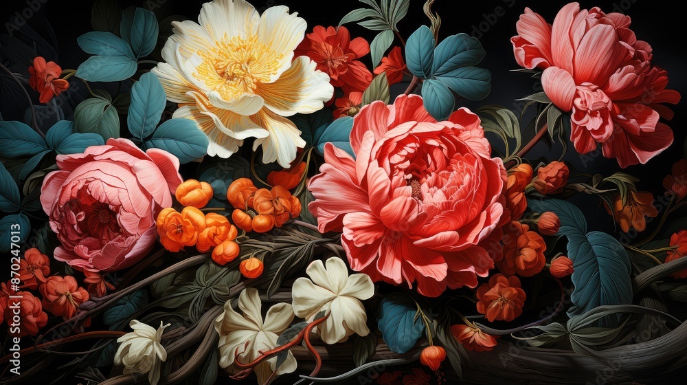 Elegant flowers blooming in vibrant hues Elegant flowers blooming in vibrant hues