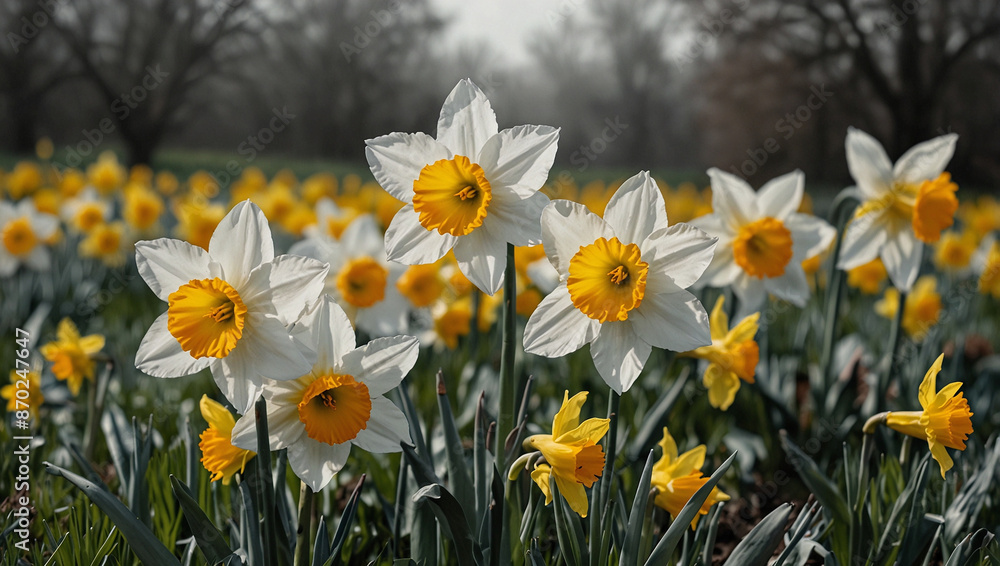 Field of Blooming Daffodils on a Spring Morning Field of Blooming Daffodils on a Spring Morning