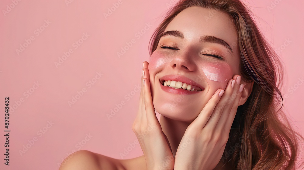 a lovely woman's portrait. After a chemical peel, facial laser aesthetics, and clean dermatology, a happy model touches her face a lovely woman's portrait. After a chemical peel, facial laser aesthetics, and clean dermatology, a happy model touches her face