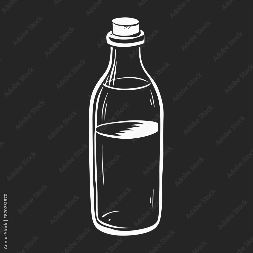 A vector illustration of a glass bottle partially filled with a cork pulled out A vector illustration of a glass bottle partially filled with a cork pulled out
