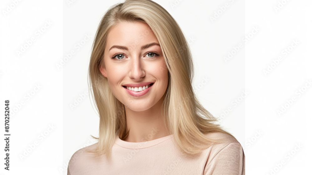 Young blond woman smiling on white background Young blond woman smiling on white background