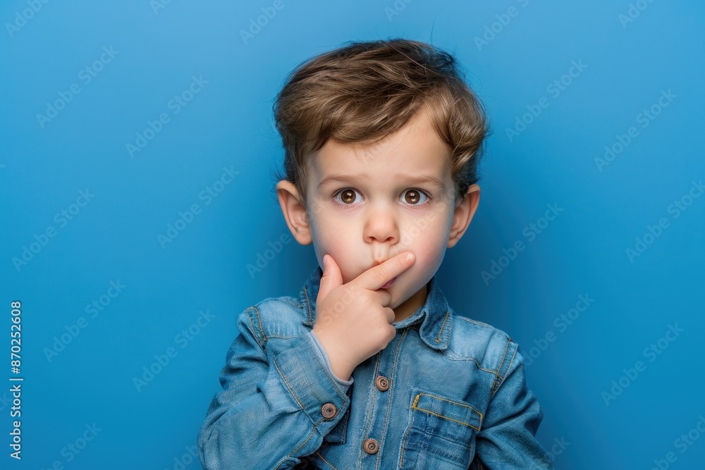 little boy gesturing asking for silence presses his finger to his lips and demands to close his mouth. ai generative little boy gesturing asking for silence presses his finger to his lips and demands to close his mouth. ai generative