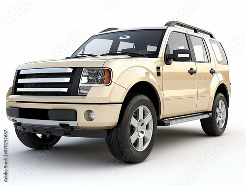 A beige SUV car isolated on a white background