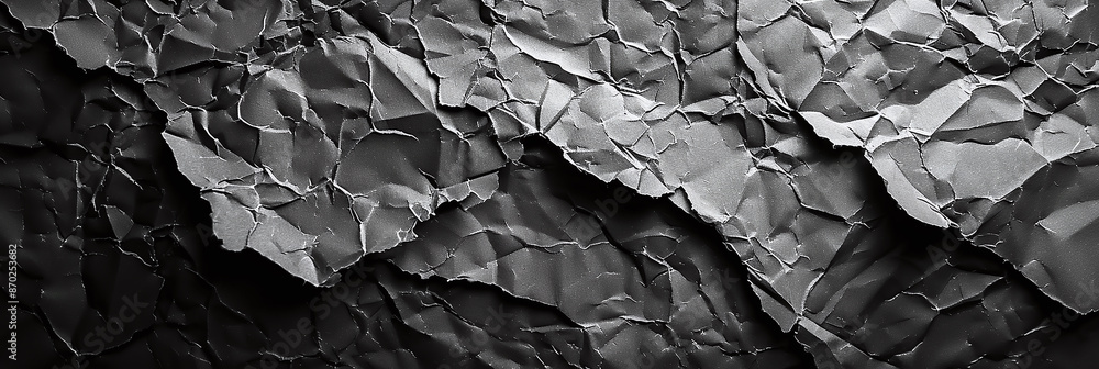 Textured Black Crumpled Paper Background with Dramatic Lighting Textured Black Crumpled Paper Background with Dramatic Lighting