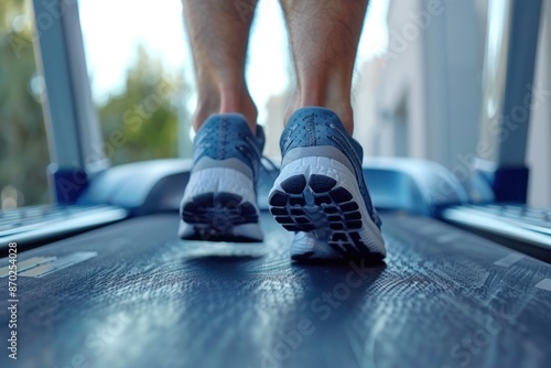 male person running on treadmill in gym. ai generative