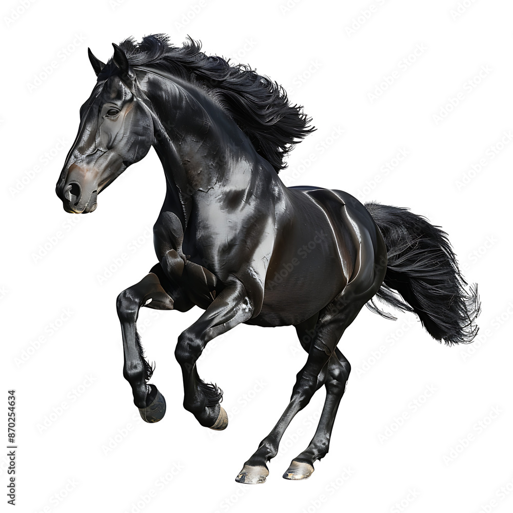 Black and white horse running with flowing mane and graceful silhouette, isolated on transparent background. Black and white horse running with flowing mane and graceful silhouette, isolated on transparent background.