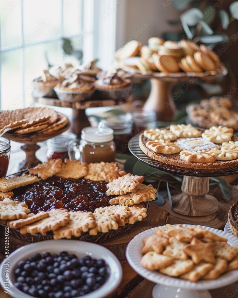 A wooden tray overflowing with homemade pies creates a rustic farmhouse dessert spread A wooden tray overflowing with homemade pies creates a rustic farmhouse dessert spread