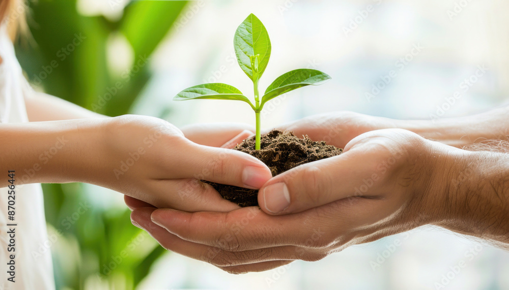 A person is delicately holding a small plant in their hands, connecting with nature through this gentle gesture A person is delicately holding a small plant in their hands, connecting with nature through this gentle gesture