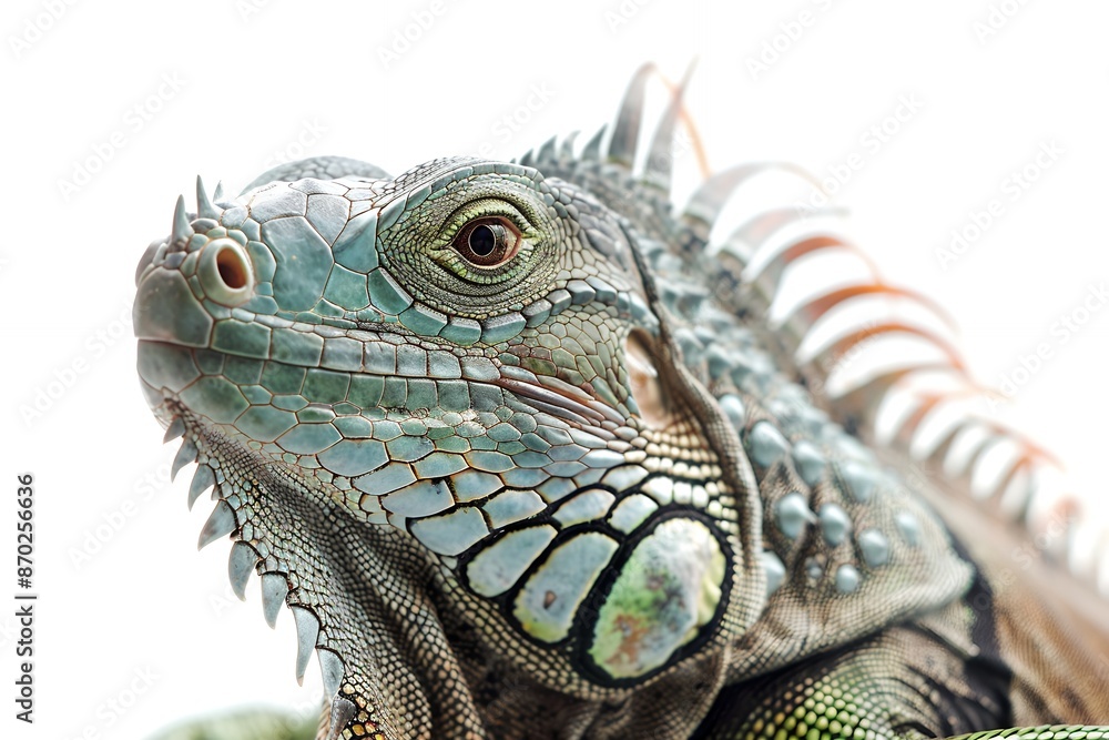 Fototapeta premium Green Iguana with white background, photo taken by Canon camera, high quality and sharpness of focus, 35mm f/2.8G lens, 