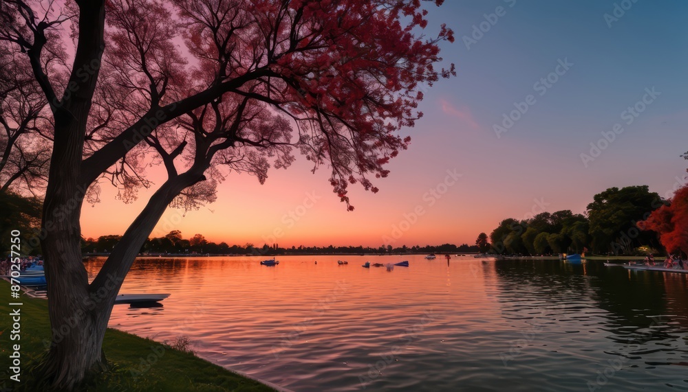 Sunset Over the Lake with Silhouetted Tree. Sunset Over the Lake with Silhouetted Tree.