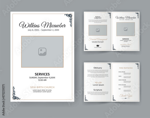 Funeral  Template for Memorial Program. Minimalist Bifold Brochure Design Layout.