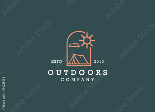 summer camp logo vector vintage illustration template icon graphic design. camping outdoors nature adventure sign or symbol for travel tourism with retro typography style