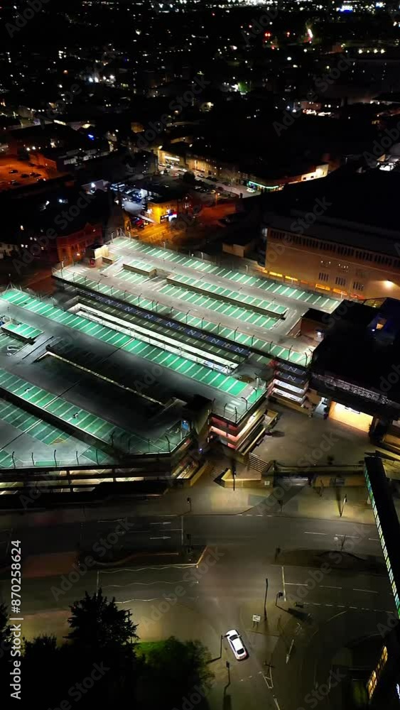 High Angle View of Central City of Peterborough during Night of April 11th, 2024. England, Great Britain. High Angle View of Central City of Peterborough during Night of April 11th, 2024. England, Great Britain.