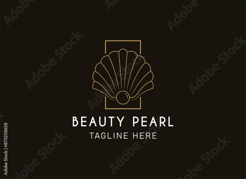 Premium Seashell minimalist logo vector inspiration. the pearl luxury line art style design.