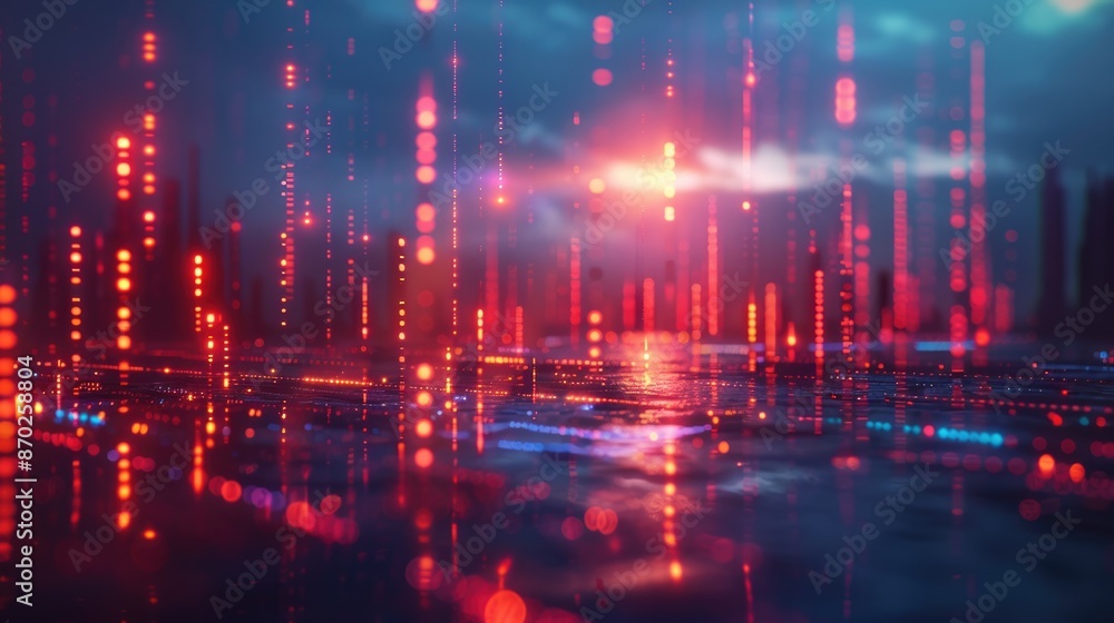 Obraz premium Futuristic Financial Data Visualization in Holographic Cityscape with Neon Highlights
