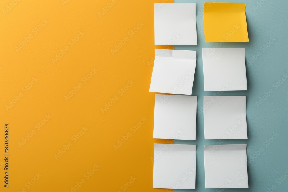 A wall with a yellow background and white squares on it A wall with a yellow background and white squares on it