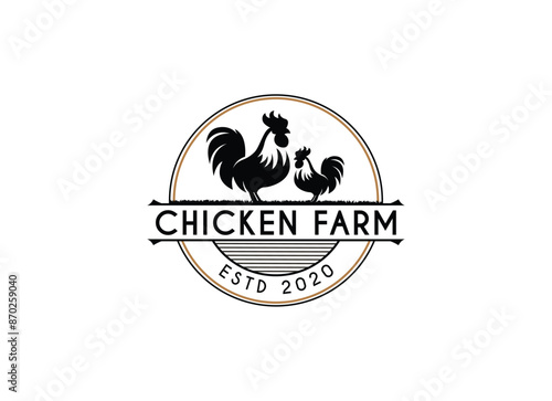 Minimalist and Simple Chicken Farm Logo. For business template illustration. Chicken mascot logo vector, Illustration of chicken.