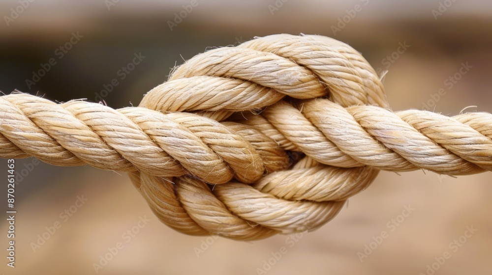 Close-up of a double knot in a rope, symbolizing a strong and enduring bond Close-up of a double knot in a rope, symbolizing a strong and enduring bond