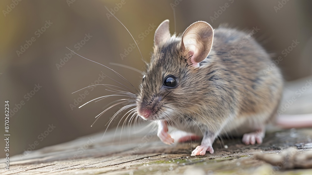 Gray small cute mouse on wooden background. Gray small cute mouse on wooden background.