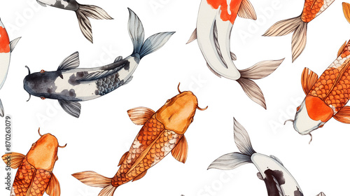 A group of colorful fish swimming in a pattern isolated on a transparent background