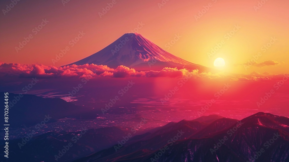 Fototapeta premium Sunset over Mount Fuji with vibrant colors