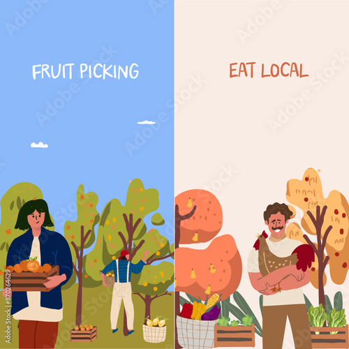 Vertical banner local produce, harvest, farmer's market.