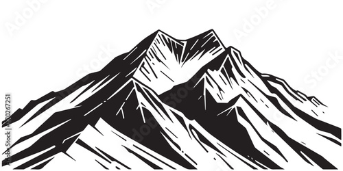hand drawn Black and White Vector Illustration of Mountain Peak in Vintage Engraving Style