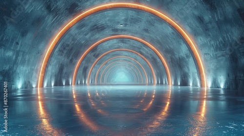 3D Render: Abstract Sci-Fi Art with Polished Concrete Tunnel © Ummeya