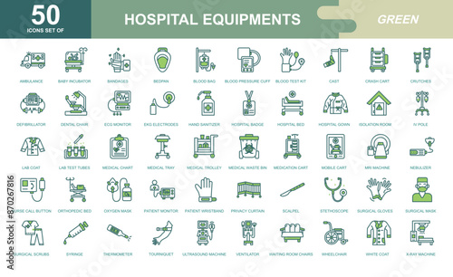 hospital equipments icon set